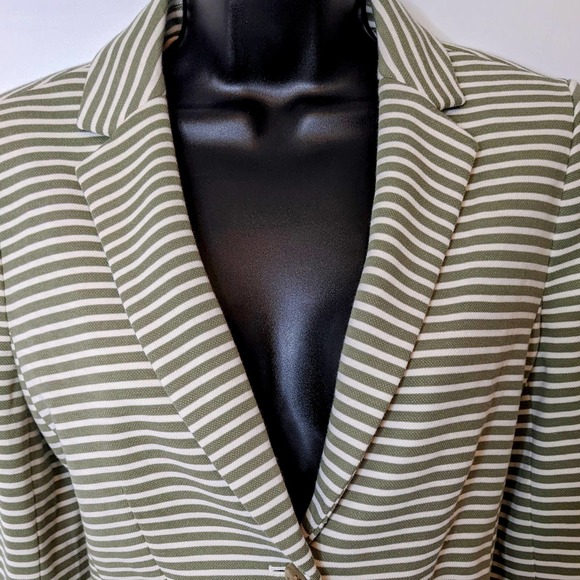 Talbots Sage Green and White Knit Striped Fitted Blazer Size 6P NWT - Picture 3 of 6